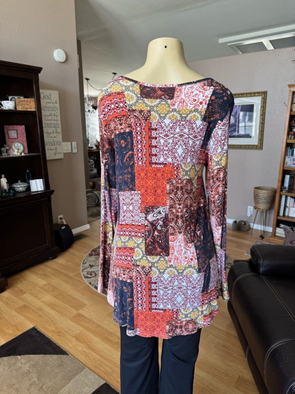 Boutique boho patchwork long sleeve scoop neck blouse-size L - Picture 2 of 9